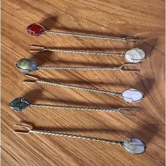 Vintage Barasch Sylmar Appetizer Picks: Semi Precious Stone Cocktail Picks - Picture 5 of 6